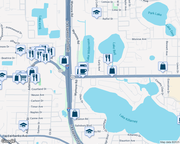map of restaurants, bars, coffee shops, grocery stores, and more near 920 Gloriosa Avenue in Winter Park