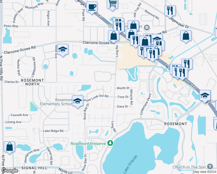 map of restaurants, bars, coffee shops, grocery stores, and more near 4421 Golden Rain Court in Orlando
