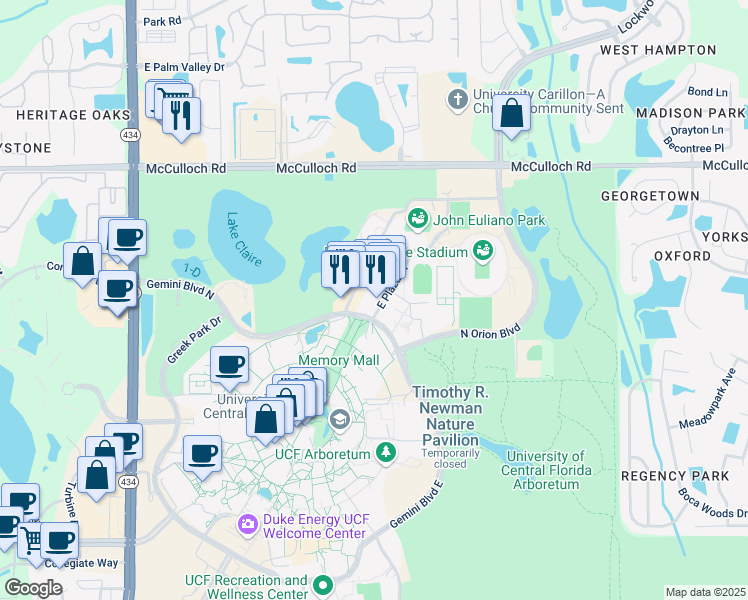 map of restaurants, bars, coffee shops, grocery stores, and more near 4202 West Plaza Drive in Orlando