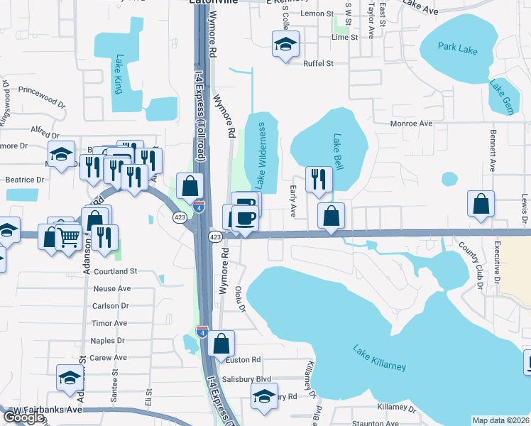 map of restaurants, bars, coffee shops, grocery stores, and more near 920 Gloriosa Avenue in Winter Park