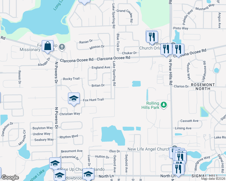 map of restaurants, bars, coffee shops, grocery stores, and more near 5318 Hyde Park Avenue in Orlando