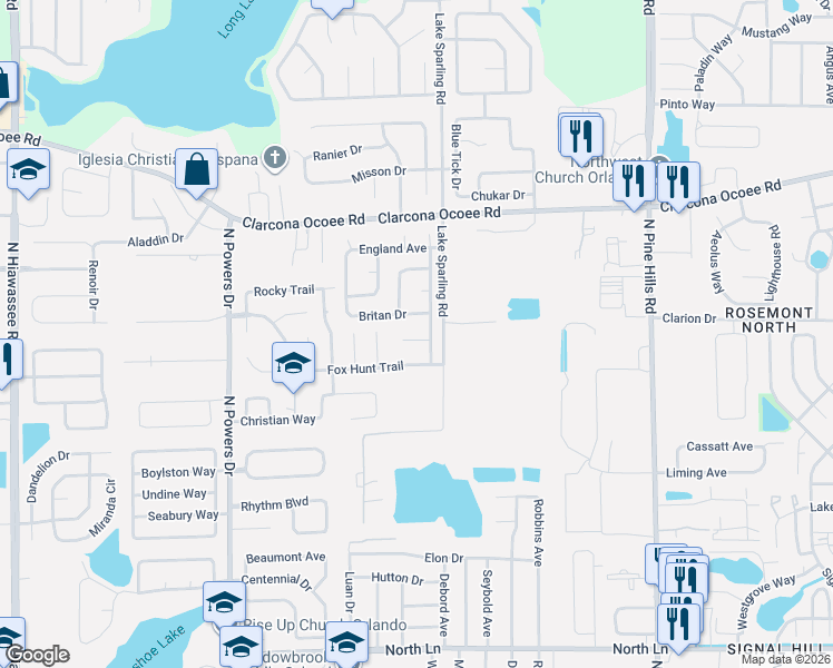 map of restaurants, bars, coffee shops, grocery stores, and more near 5318 Hyde Park Avenue in Orlando