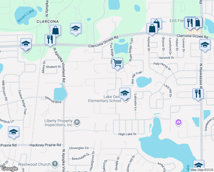 map of restaurants, bars, coffee shops, grocery stores, and more near 5192 Shale Ridge Trail in Orlando