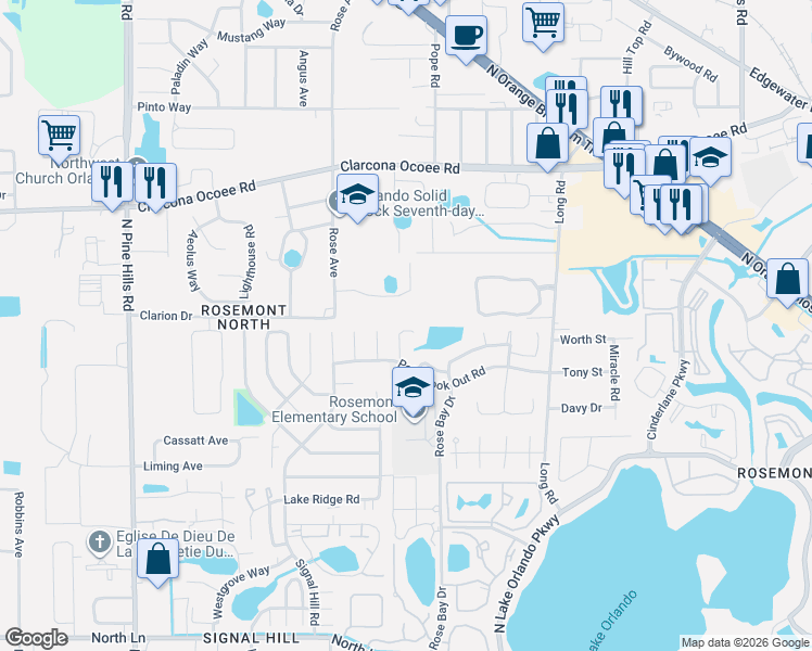 map of restaurants, bars, coffee shops, grocery stores, and more near 5236 Gold Tree Court in Orlando