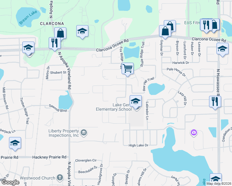 map of restaurants, bars, coffee shops, grocery stores, and more near 5192 Shale Ridge Trail in Orlando