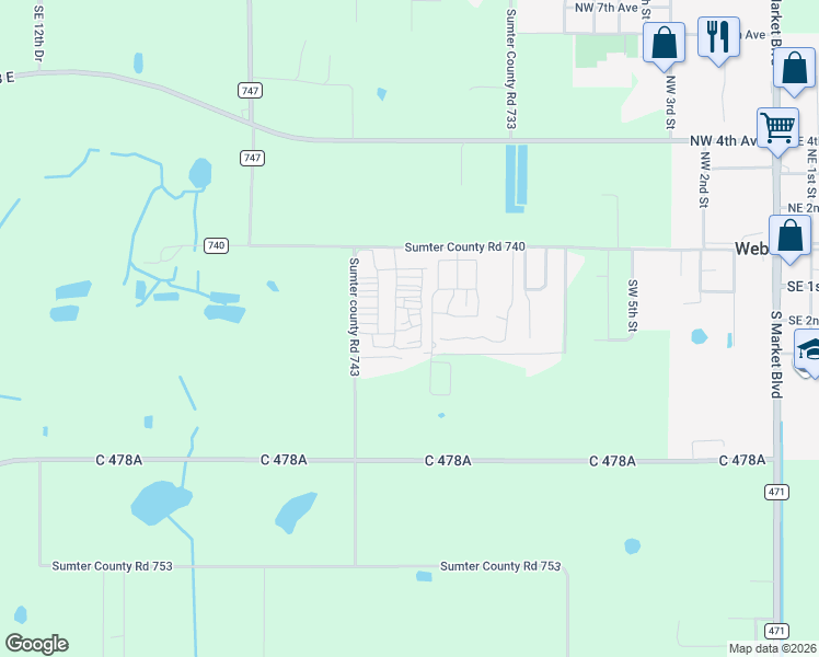 map of restaurants, bars, coffee shops, grocery stores, and more near 2119 Southeast 102nd Road in Webster