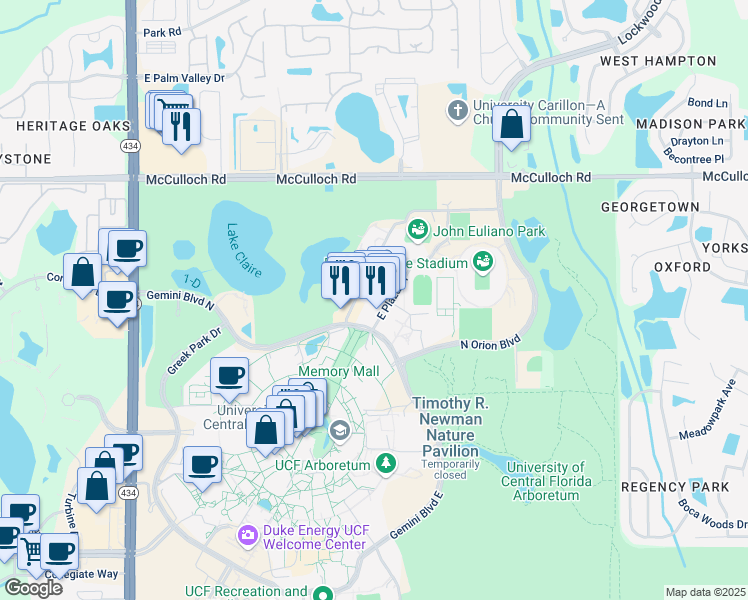 map of restaurants, bars, coffee shops, grocery stores, and more near 4274 West Plaza Drive in Orlando