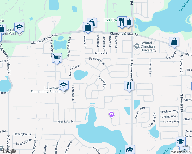 map of restaurants, bars, coffee shops, grocery stores, and more near 7221 Crooked Lake Trail in Orlando