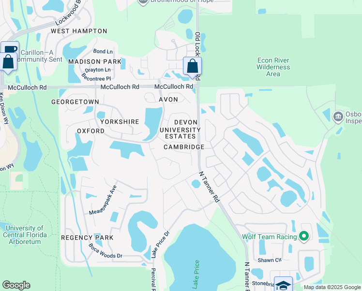 map of restaurants, bars, coffee shops, grocery stores, and more near 14845 Oldham Drive in Orlando