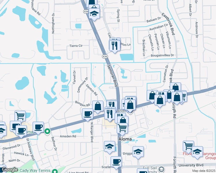 map of restaurants, bars, coffee shops, grocery stores, and more near 622 North Semoran Boulevard in Winter Park