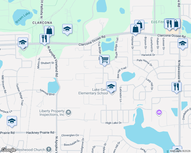 map of restaurants, bars, coffee shops, grocery stores, and more near 7742 Rex Hill Trail in Orlando