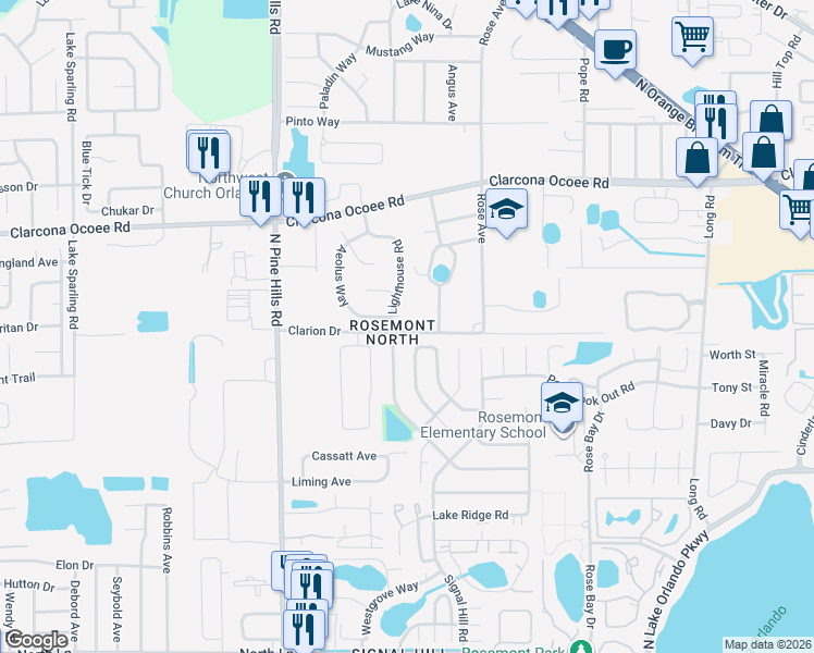 map of restaurants, bars, coffee shops, grocery stores, and more near 5298 Aeolus Way in Orlando
