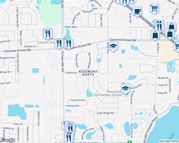 map of restaurants, bars, coffee shops, grocery stores, and more near 5298 Aeolus Way in Orlando