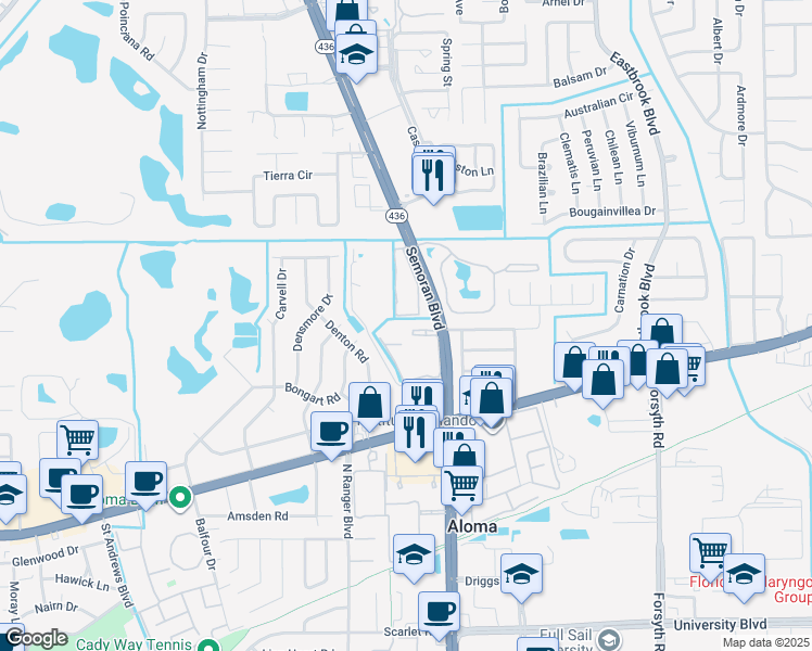 map of restaurants, bars, coffee shops, grocery stores, and more near 622 North Semoran Boulevard in Winter Park