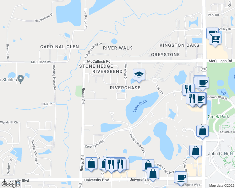 map of restaurants, bars, coffee shops, grocery stores, and more near 11513 Robbyes Drive in Orlando