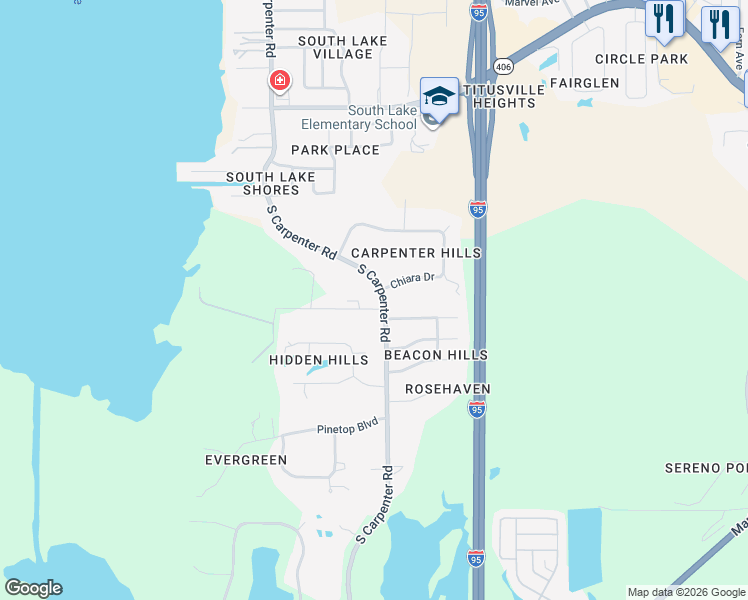 map of restaurants, bars, coffee shops, grocery stores, and more near 470 South Carpenter Road in Titusville