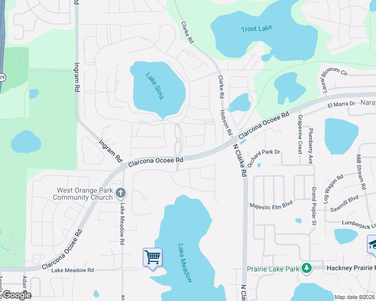 map of restaurants, bars, coffee shops, grocery stores, and more near 1569 Amber Leaf Circle in Ocoee