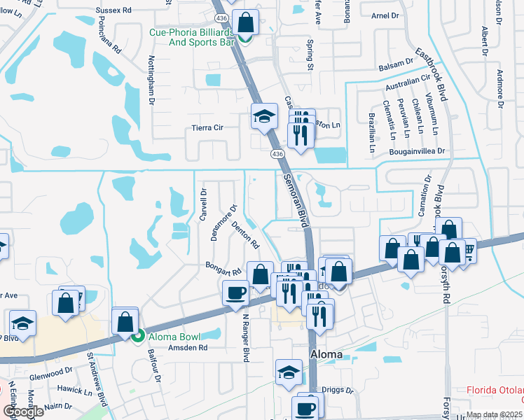 map of restaurants, bars, coffee shops, grocery stores, and more near 558 North Semoran Boulevard in Winter Park