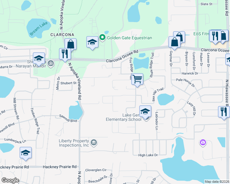 map of restaurants, bars, coffee shops, grocery stores, and more near 7833 Rex Hill Trail in Orlando