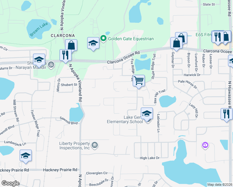map of restaurants, bars, coffee shops, grocery stores, and more near 7833 Rex Hill Trail in Orlando