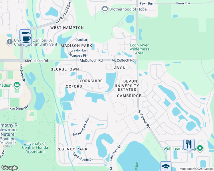map of restaurants, bars, coffee shops, grocery stores, and more near 14800 Bonnybridge Drive in Orlando