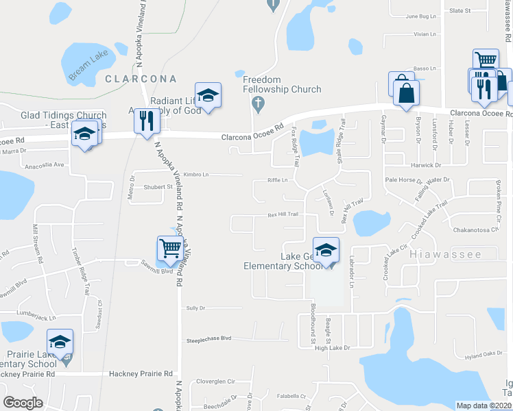 map of restaurants, bars, coffee shops, grocery stores, and more near 7933 Riffle Lane in Orlando