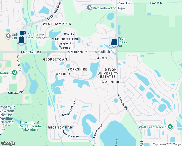 map of restaurants, bars, coffee shops, grocery stores, and more near 14800 Bonnybridge Drive in Orlando