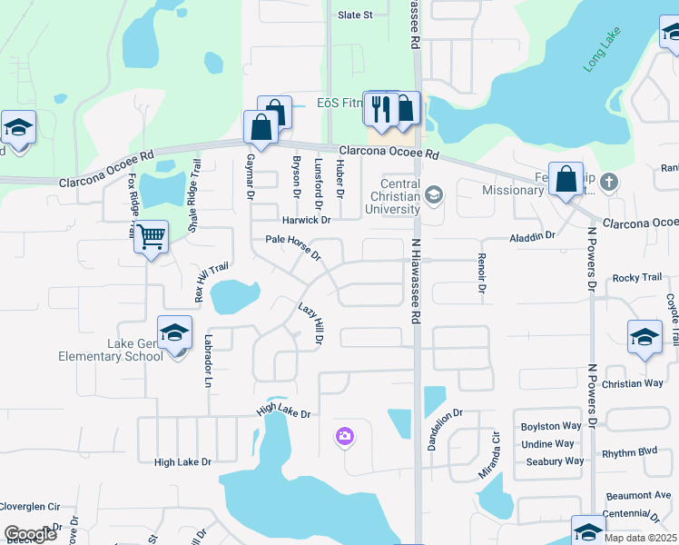 map of restaurants, bars, coffee shops, grocery stores, and more near 7127 Gray Shadow Street in Orlando