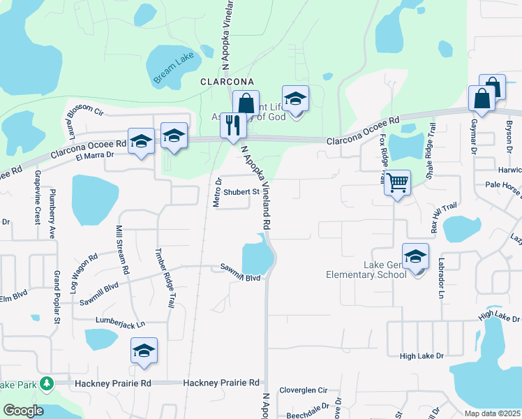 map of restaurants, bars, coffee shops, grocery stores, and more near 5206 North Apopka Vineland Road in Orlando