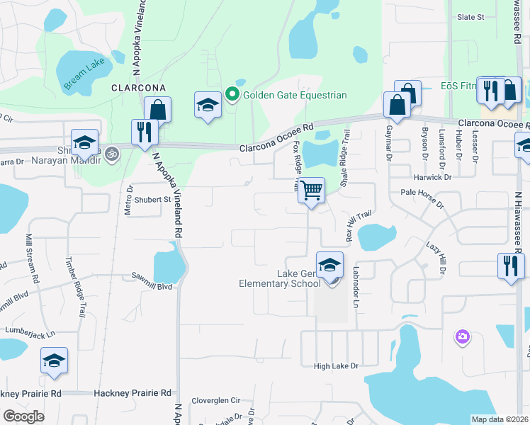 map of restaurants, bars, coffee shops, grocery stores, and more near 7860 Riffle Lane in Orlando