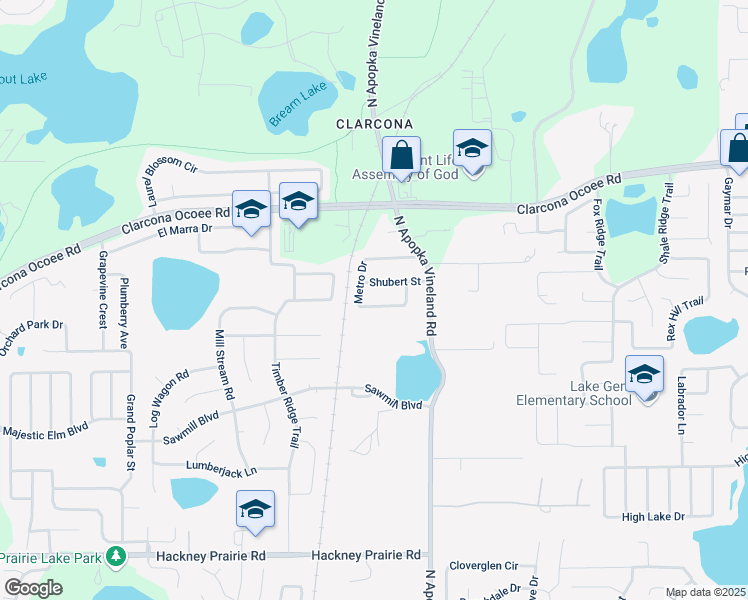 map of restaurants, bars, coffee shops, grocery stores, and more near 8230 Shubert Street in Orlando