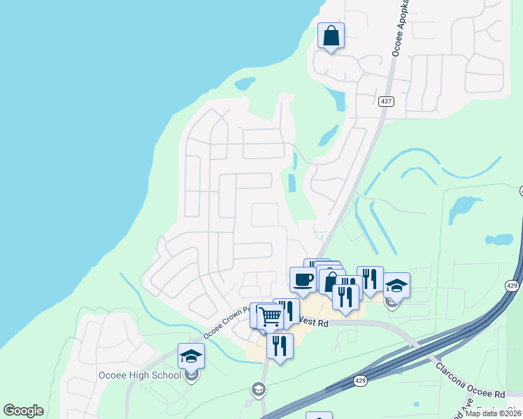 map of restaurants, bars, coffee shops, grocery stores, and more near 2775 Cabernet Circle in Ocoee