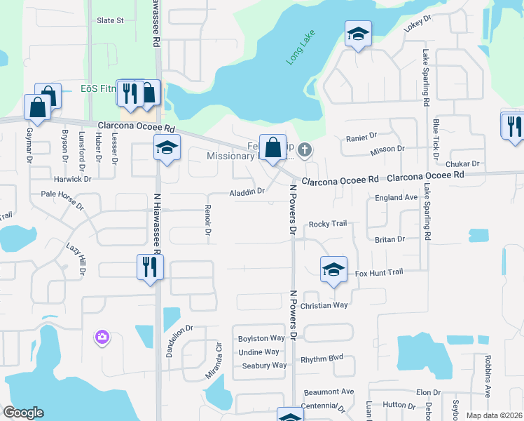 map of restaurants, bars, coffee shops, grocery stores, and more near 6332 Quarter Horse Lane in Orlando