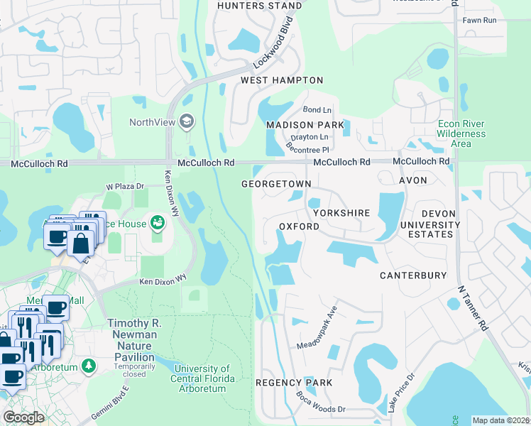map of restaurants, bars, coffee shops, grocery stores, and more near 4808 Eaglesham Drive in Orlando