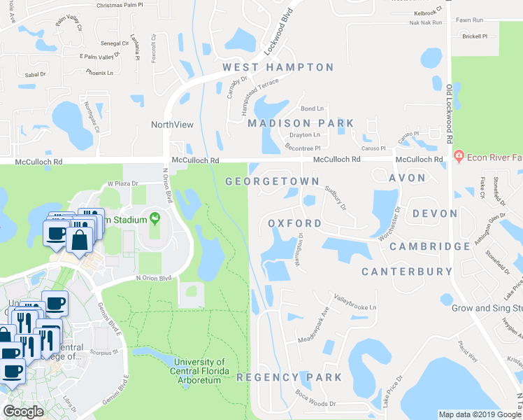 map of restaurants, bars, coffee shops, grocery stores, and more near 4808 Eaglesham Drive in Orlando