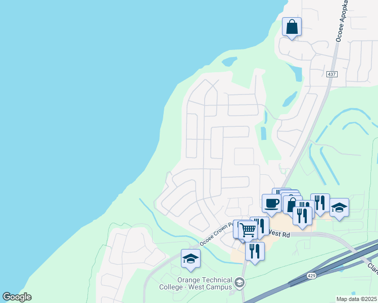 map of restaurants, bars, coffee shops, grocery stores, and more near 2766 Cardassi Drive in Ocoee