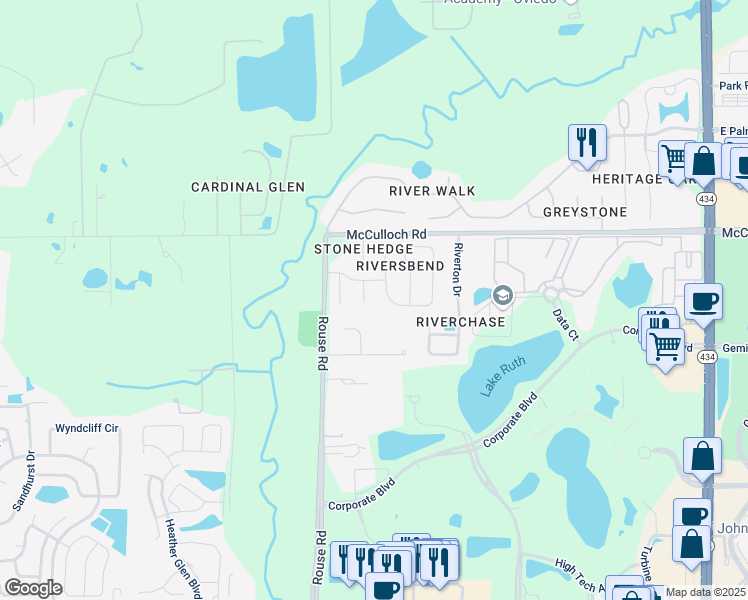 map of restaurants, bars, coffee shops, grocery stores, and more near 4421 Calm Water Court in Orlando