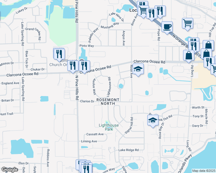 map of restaurants, bars, coffee shops, grocery stores, and more near 5428 Lighthouse Rd in Orlando