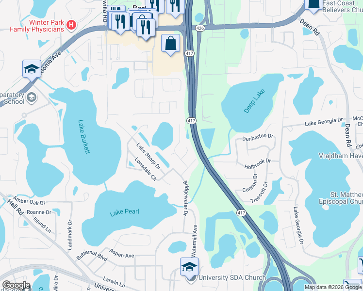 map of restaurants, bars, coffee shops, grocery stores, and more near 4809 Gorham Avenue in Orlando