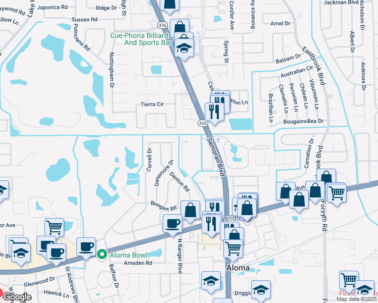 map of restaurants, bars, coffee shops, grocery stores, and more near 558 North Semoran Boulevard in Winter Park