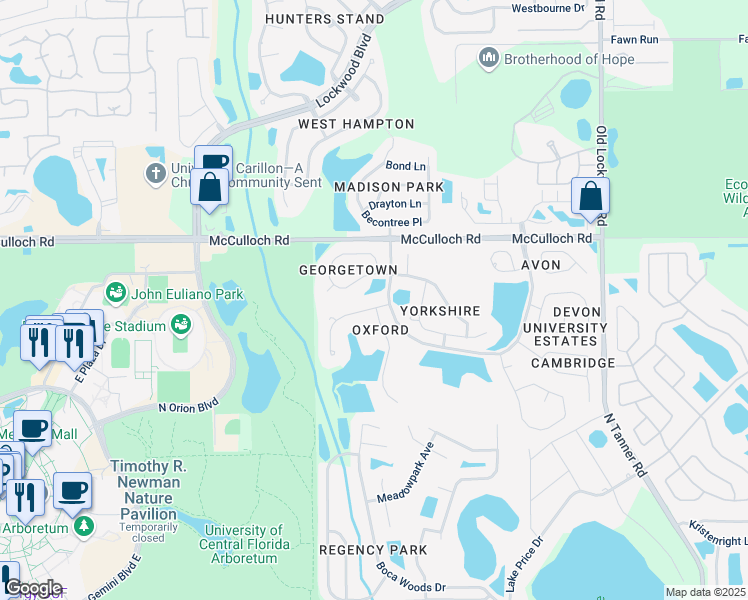 map of restaurants, bars, coffee shops, grocery stores, and more near 4826 Eaglesham Drive in Orlando