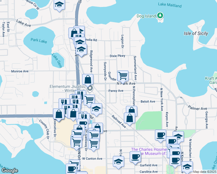 map of restaurants, bars, coffee shops, grocery stores, and more near 923 Wilma Avenue in Winter Park