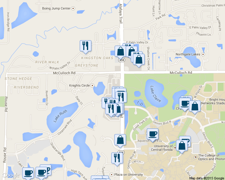 map of restaurants, bars, coffee shops, grocery stores, and more near 12324 Golden Knight Circle in Orlando