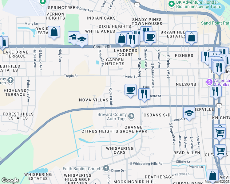 map of restaurants, bars, coffee shops, grocery stores, and more near 535 Rockpit Road in Titusville