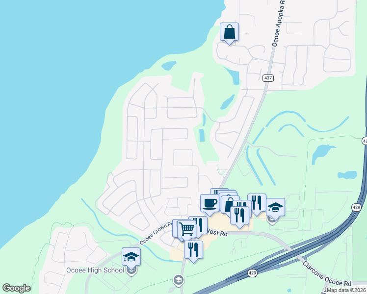 map of restaurants, bars, coffee shops, grocery stores, and more near 2784 Cabernet Circle in Ocoee