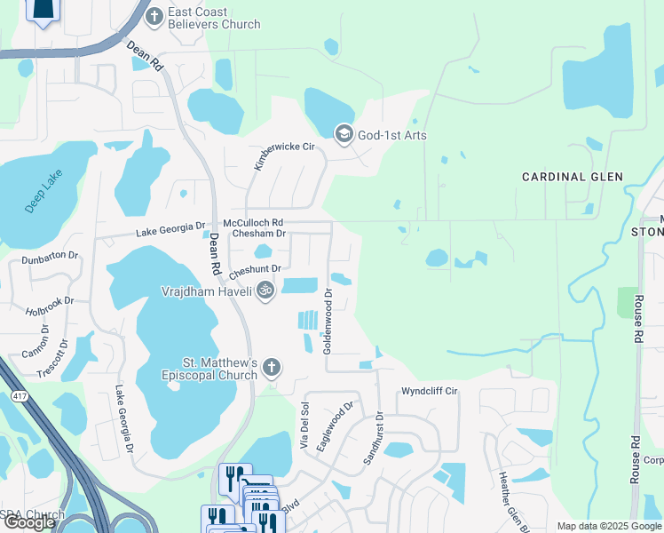 map of restaurants, bars, coffee shops, grocery stores, and more near 10324 Yorkmere Court in Orlando