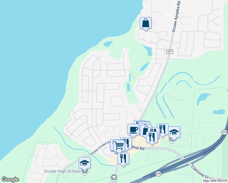 map of restaurants, bars, coffee shops, grocery stores, and more near 2775 Cabernet Circle in Ocoee