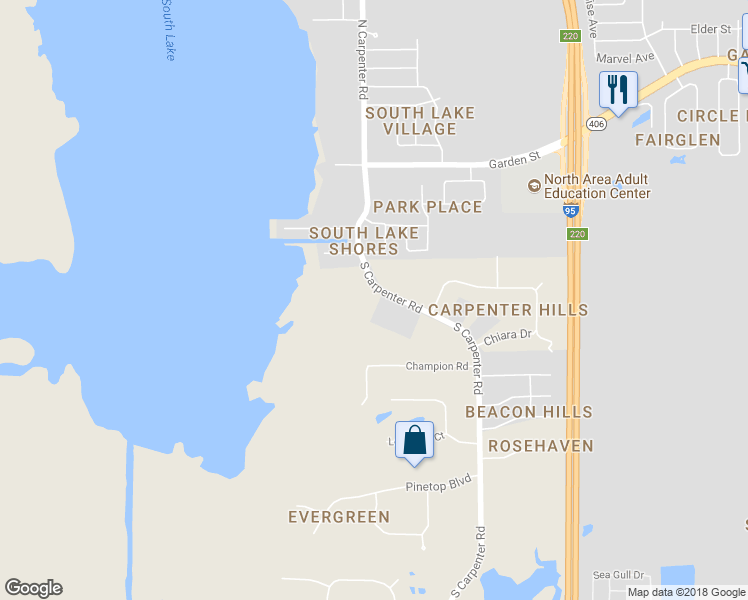 map of restaurants, bars, coffee shops, grocery stores, and more near 370 South Carpenter Road in Titusville