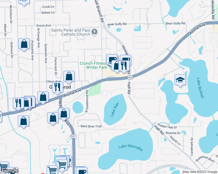 map of restaurants, bars, coffee shops, grocery stores, and more near in Goldenrod