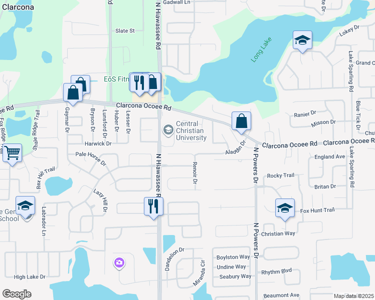 map of restaurants, bars, coffee shops, grocery stores, and more near 5591 Breckenridge Circle in Orlando